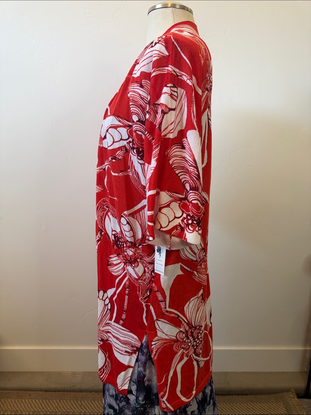 Chico's Size 2 Floral Lightweight Cardigan Red and White - Picture 2 of 8